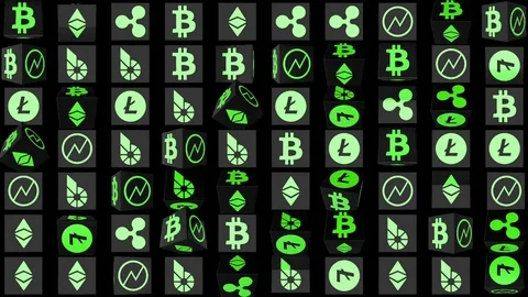 Rotating elements. icons of world crypto currencies. economic business Stock Footage 83548818