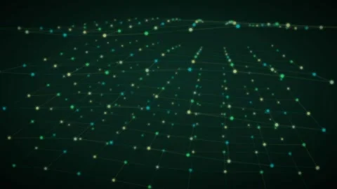 Rotating emerald green dot lattice with connecting lines, seamless loop Stock Footage 342023869