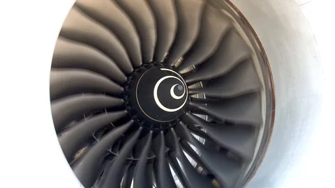 Rotating engine rotor mounted on  jet passenger plane Boeing 787 Dreamliner. Stock Footage 106967660