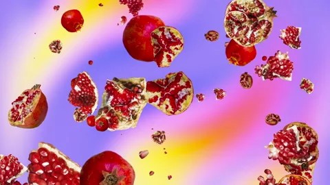 Rotating falling ripe pomegranates. pattern on an abstract background. 库存影片 148325531