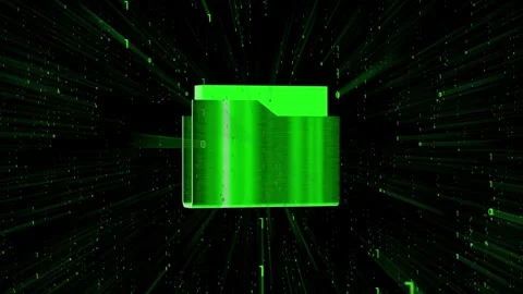 Rotating file folder icon and matrix effect binary code Stock Footage 314199437