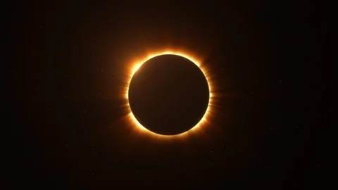 Rotating Flare Solar Eclipse with Light Rays over Starry Sky Loop Stock Footage 90382137