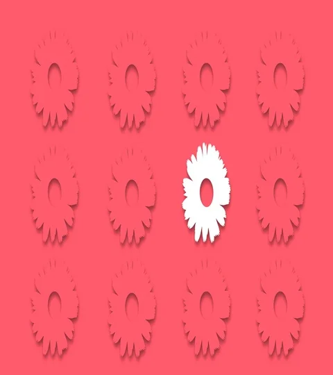 Rotating Flower Pattern in a loop with a unique white flower in them. Stock Footage 126146529