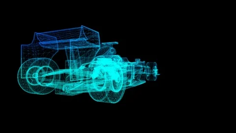 Rotating Formula one bolide. Black and blue shine Formation of Model 360 Degree Video stock 99035841