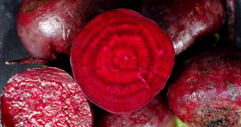 Rotating fresh beets . Top view. Stock Footage 126429684