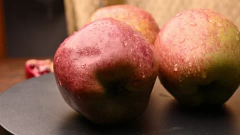 Rotating Fresh Organic Red Apple Close Up Studio Shot Stock-Footage 327784543