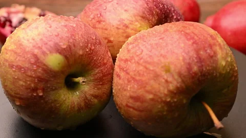 Rotating Fresh Organic Red Apple Close Up Studio Shot Stock Footage 327790158