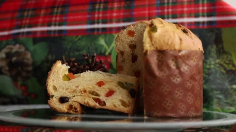 Rotating fruit panettone, chrismas cake, panettone Stock Footage 230466166