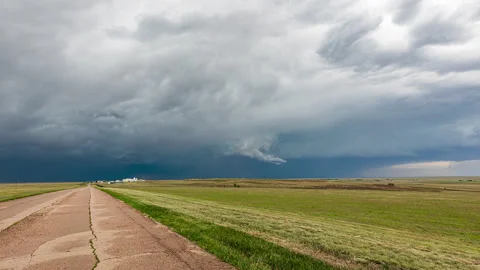 Rotating Funnel Cloud Beneath Supercell Near Tornado Timelapse Stock Footage 337008045