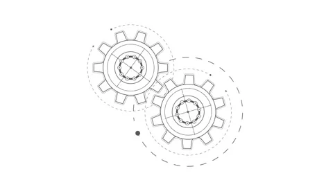 Rotating gear . Gears on a white background .Technical drawing . Stock Footage 135407343
