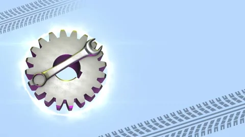 Rotating gear with moving wrench. 3D animation for car service advertising. Stock Footage 306404622