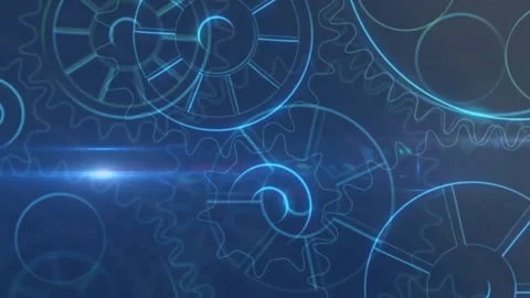 Rotating gears and cogs animation on blue background, mechanical movement Stock Footage 328358252
