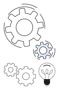Rotating Gears and Light Bulb Representing Synergy, Innovation, and Technol.. 库存插图