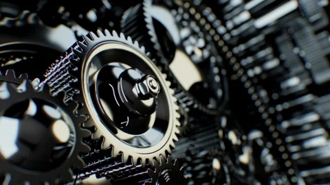 Rotating gears in a complex mechanism. A macro view reveals different shape.. Vídeos de archivo 303346514