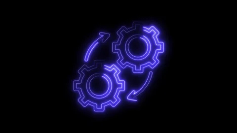 Rotating gears with neon glow arrows representing mechanism and engineering.. Stock Footage 312317671