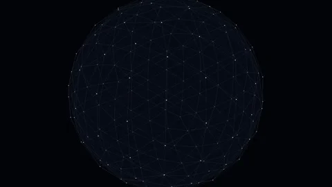 Rotating geometric globe of connected white nodes in space with glowing dig.. Видео 345982168