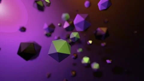 Rotating geometric polygons. Design. Spinning stream with geometric 3d polygons Stock Illustration