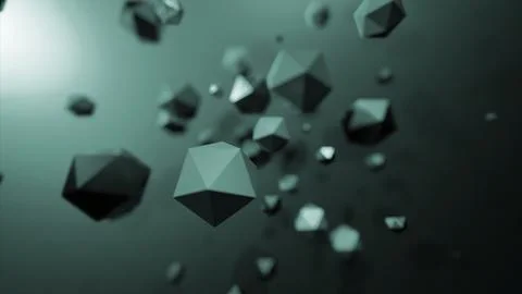 Rotating geometric polygons. Design. Spinning stream with geometric 3d polygons Stock Illustration