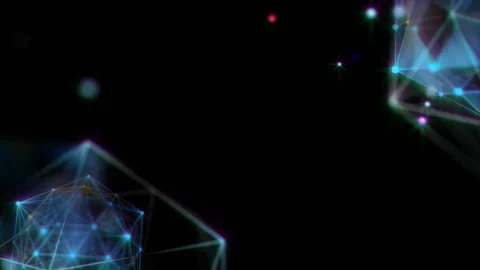 Rotating geometric shapes. Place for text. Black background. Holographic glow Stock Footage 90898101