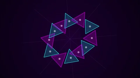 Rotating geometric triangle pattern with dots on dark background 스톡 동영상 340348567