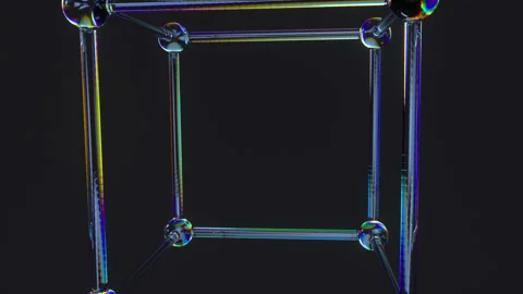 Rotating Glass Atom Array Cube with Iridescent Dispersion 4K Loop Stock Footage 328007098