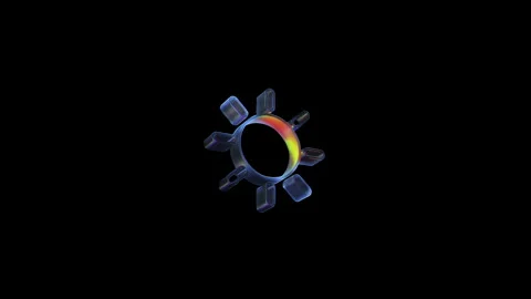 Rotating glass gear with iridescent ring on black background Stock Footage 314334893