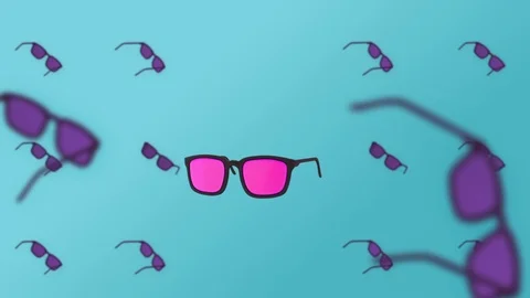 Rotating glasses, mint-blue background, minimal, zine, abstract collage Stock Footage 102528397