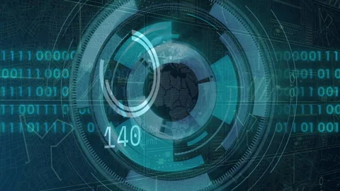 Rotating globe and binary code animation on digital interface screen Stock Footage 303792812