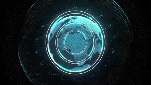 Rotating globe and circular interface elements, futuristic data visualization Stock Footage 305621973