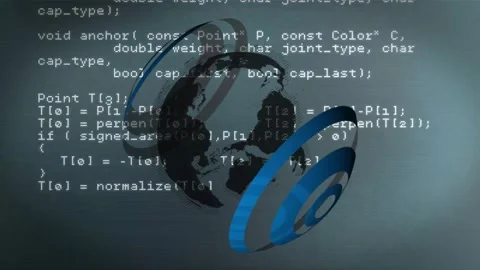 Rotating globe and code animation over programming script in tech background Stock Footage 329223514