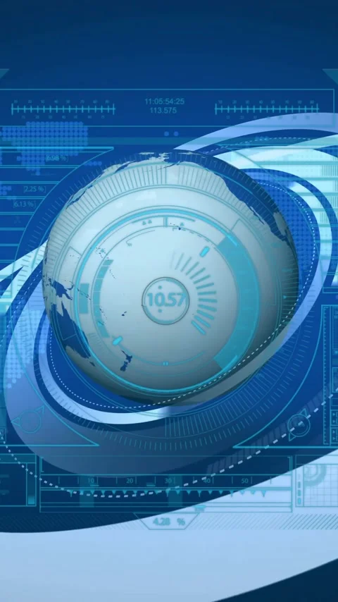 Rotating globe and data charts, futuristic technology interface animation Stock Footage 320034327