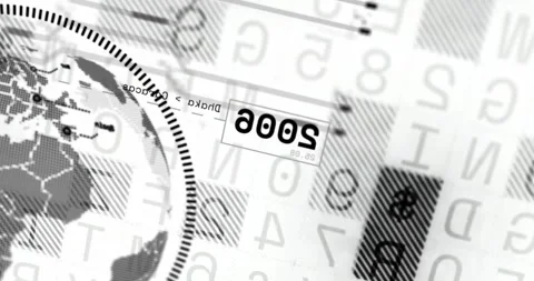 Rotating globe and numbers animation over abstract background with letters and Stock Footage 305221585