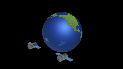 Rotating globe and pair of satellites Stock Footage 106410566