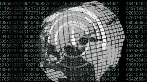 Rotating globe animation over binary numbers and digital data background Stock Footage 304102013
