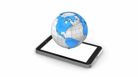 Rotating globe arises from tablet Video stock 37308763