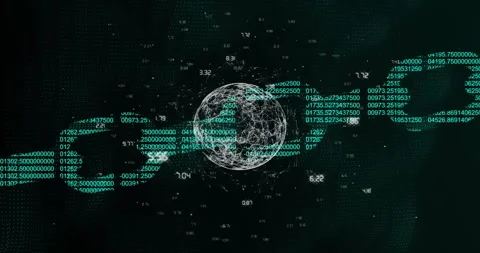 Rotating globe with binary coding and data processing animation Stock Footage 305220418