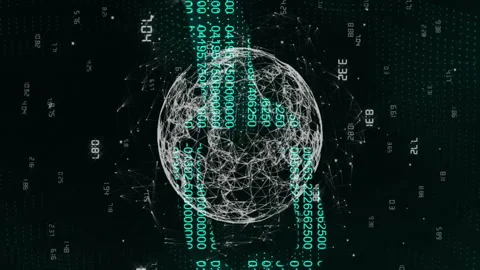 Rotating globe with binary coding and data processing animation Stock Footage 313003319