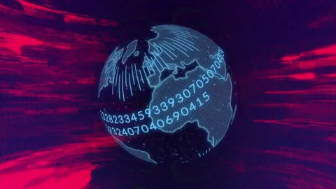 Rotating globe with binary numbers and data processing animation over digital Stock Footage 305892834