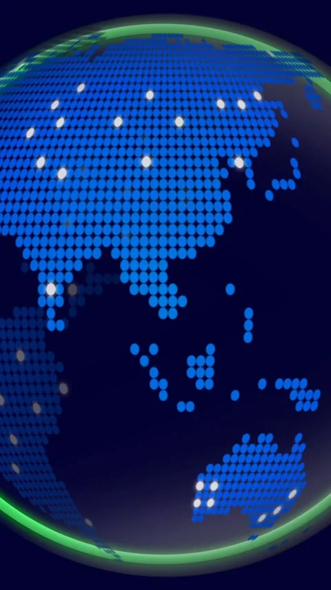 Rotating globe with blue pixelated continents, global data visualization Stock Footage 319883157