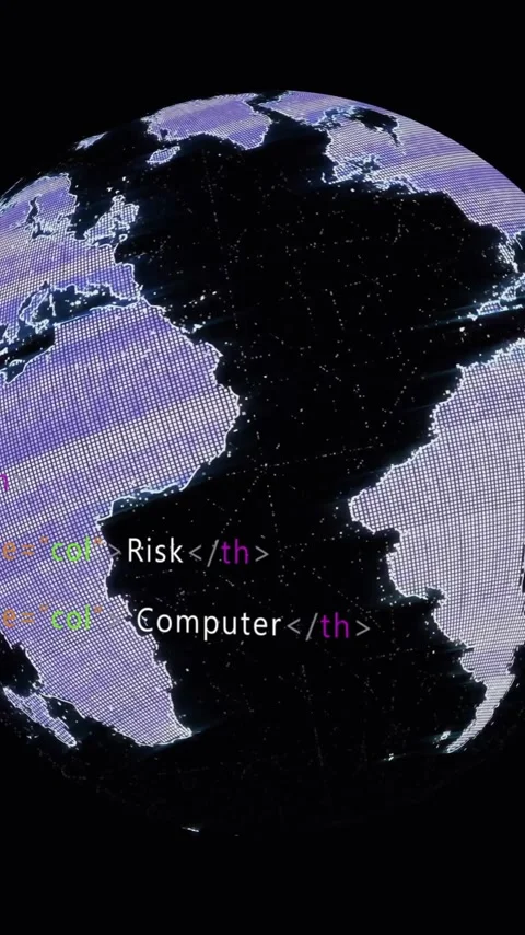 Rotating globe with continents over HTML code animation Stock Footage 341977012