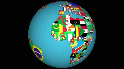 Rotating globe with country flags - loop... | Stock Video | Pond5