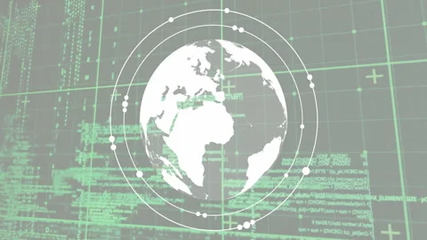 Rotating globe with data processing animation over green coding background Stock Footage 303738646