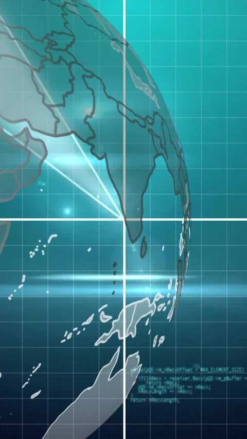 Rotating globe with data processing animation over grid background in digital Stock Footage 342997421