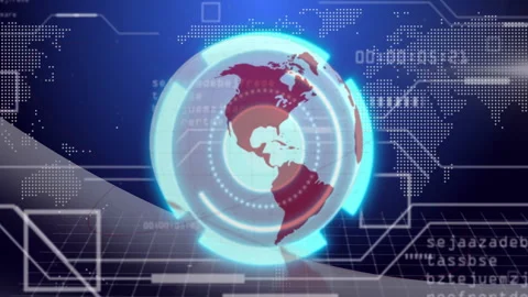 Rotating globe with digital data and world map in futuristic animation Stock Footage 304843528