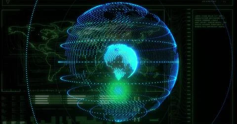 Rotating globe with digital data and network connections image Stock Illustration