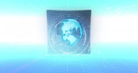 Rotating globe with digital interface elements over blue background Stock Footage 328411256