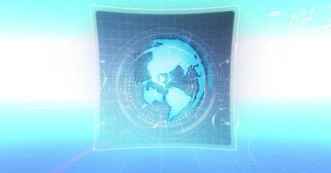 Rotating globe with digital interface elements image over blue background 库存插图