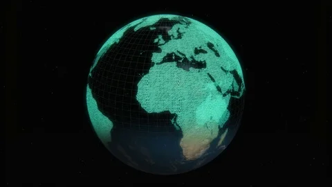 Rotating globe - earth transitions to binary computer code 3d animation 4K Video stock 103368879