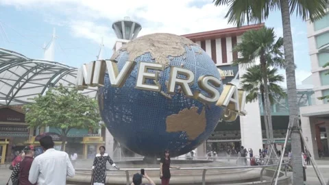Rotating Globe Fountain Universal Studios Singapore Resorts World Sentosa Stock Footage 139516637
