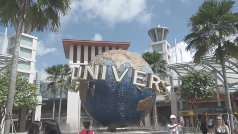 Rotating Globe Fountain Universal Studios Singapore Resorts World Sentosa Stock Footage 139516731